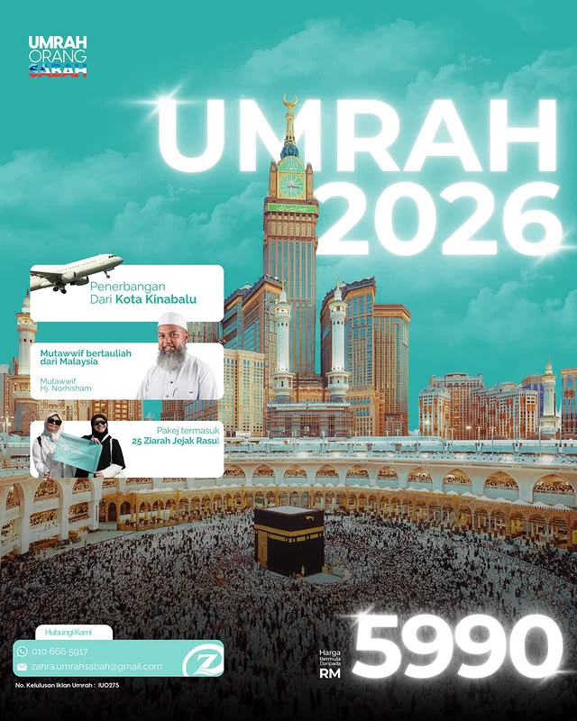 Umrah 2026 - Penerbangan dari Kota Kinabalu, harga bermula RM5,990